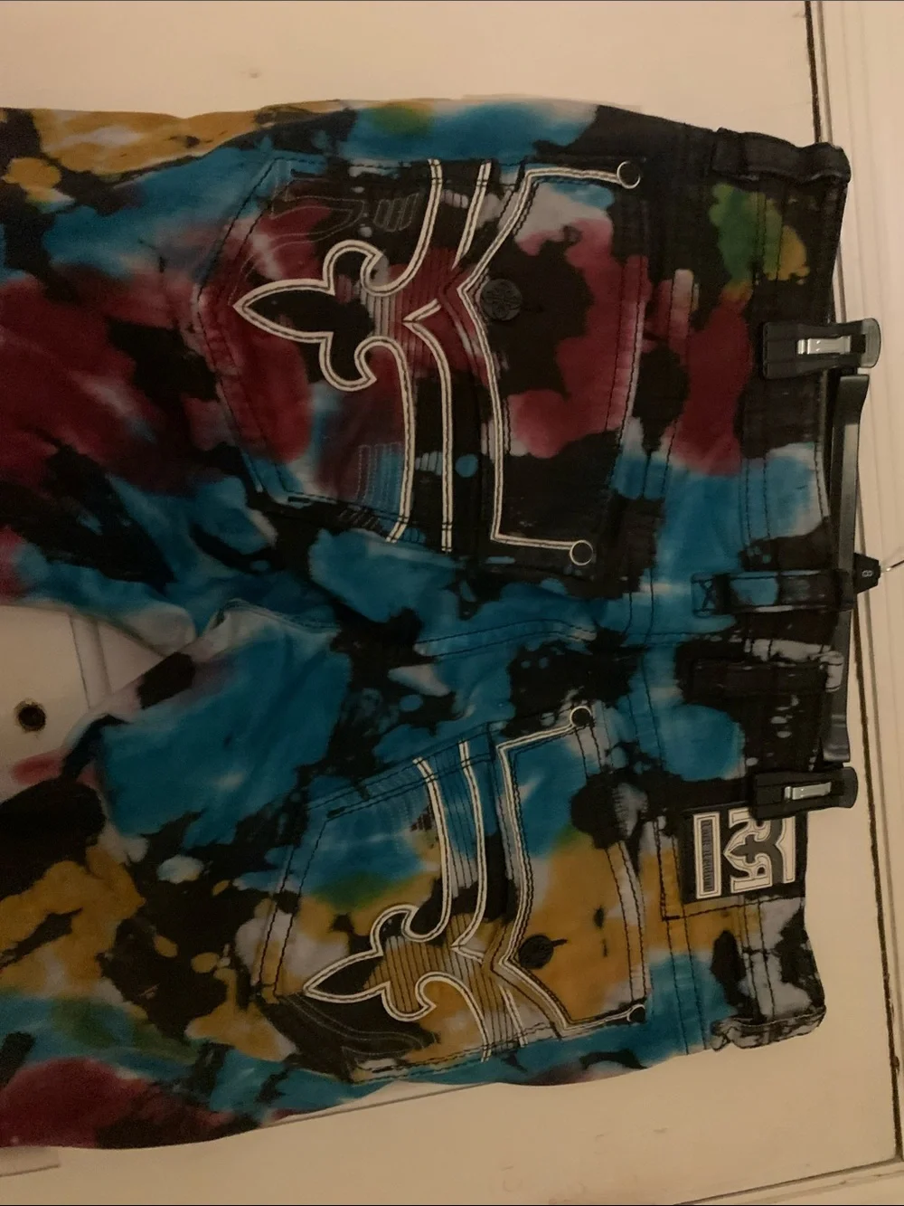 Rock Revival Multi Tie Dye Shorts in Blue, Red, Black